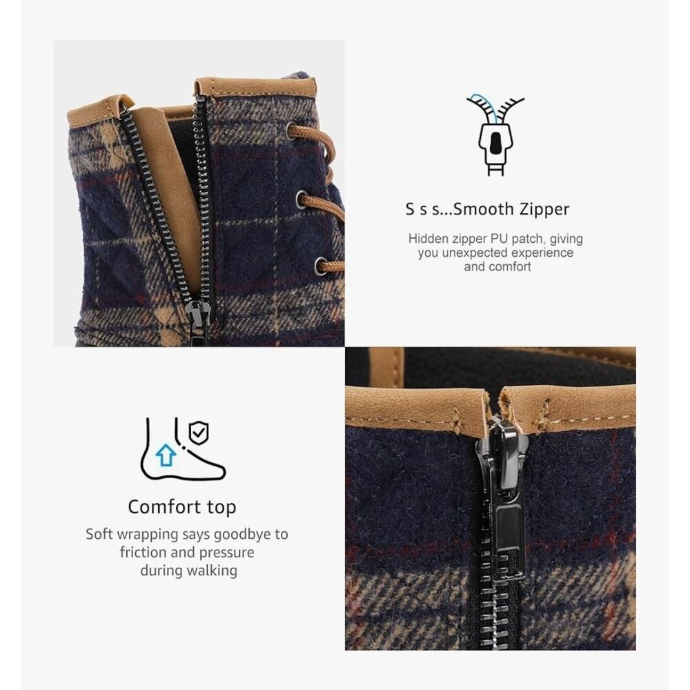 STQ Duck Snow Boots, Women Waterproof Winter Quilted, Antique Navy Plaid, Size 8 - Picture 6 of 7
